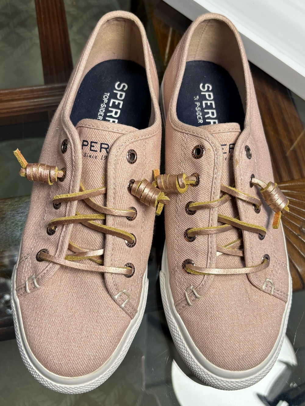 Sperry Light Pink Canvas Low-Top Sneakers with Brown Laces
